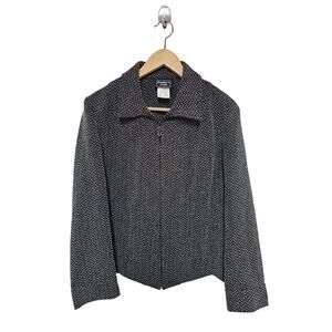 Southern Lady Jacket Womens Size 12 Tweed Full Zip Carpet Black Grey Chevron